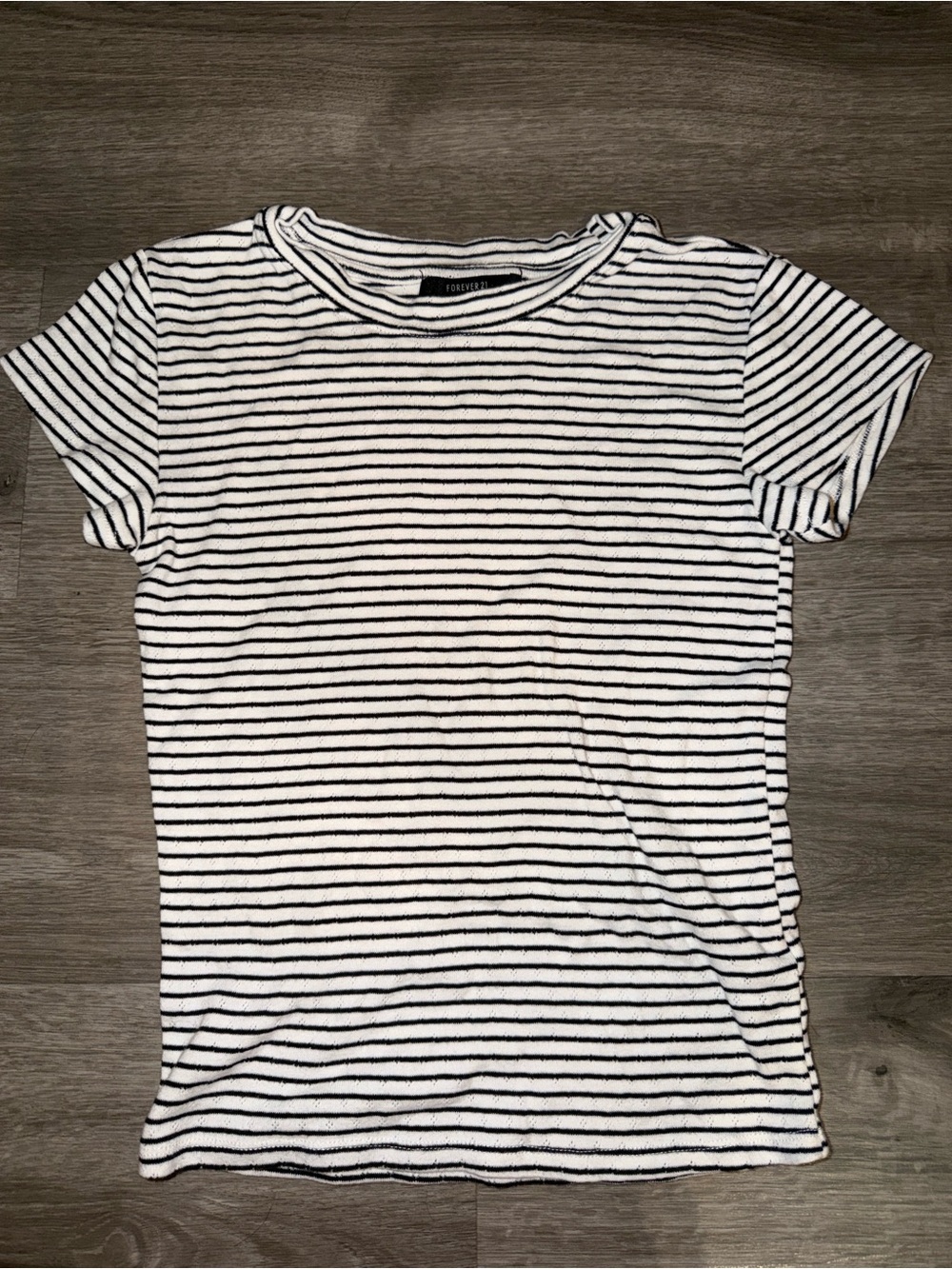 Forever 21 White and Black Striped Crewneck Tee